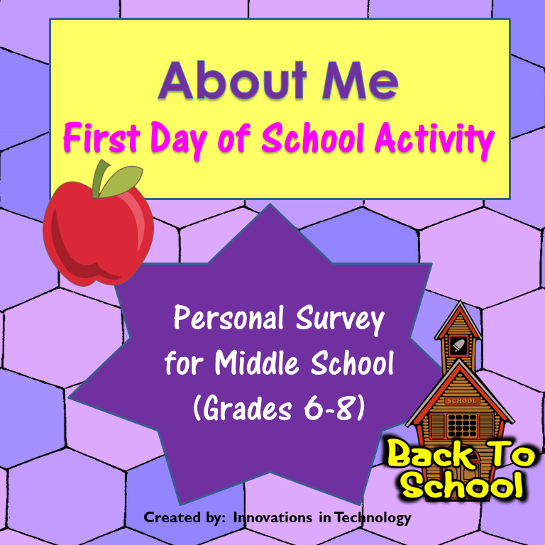 About Me First Day Of School Warm Up Activity Innovations In Technology